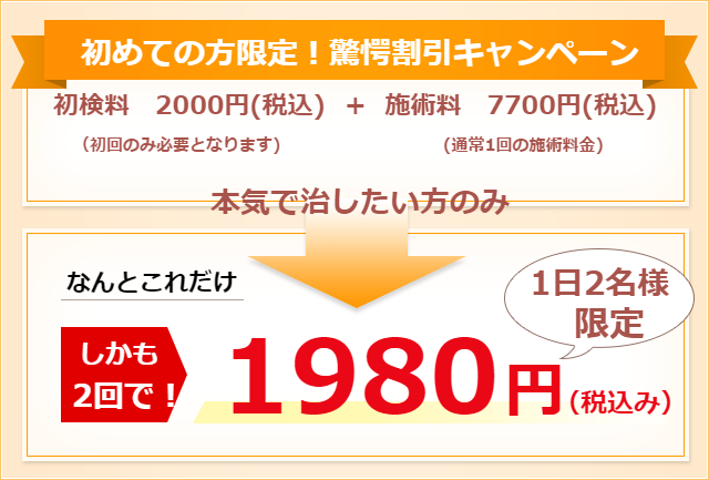 初めての方限定、2回で1980円